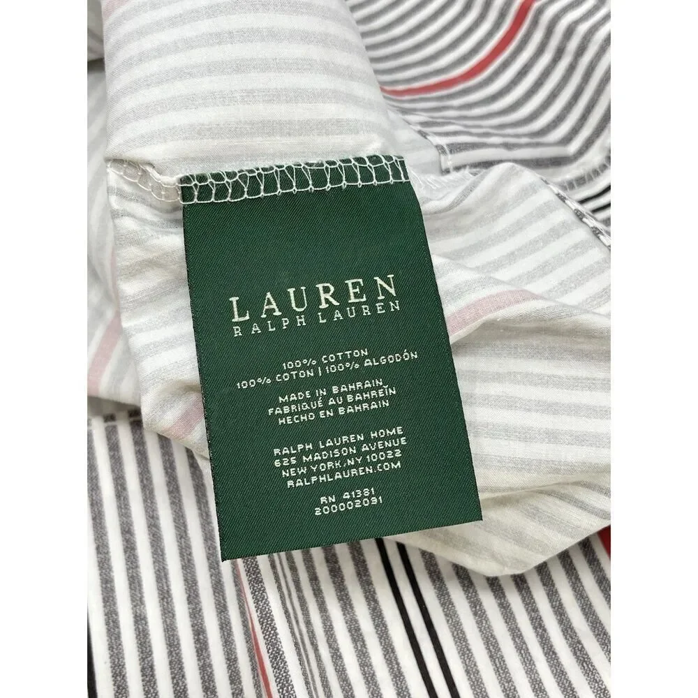 Ralph Lauren Red White Gray Black Striped Pillow Case Standard Cotton NEW